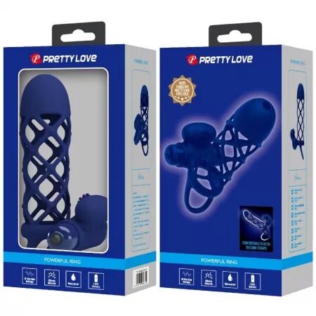 PRETTY LOVE - GIANN ANNEAU VIBRATEUR AVEC GAINE EN SILICONE BLEU