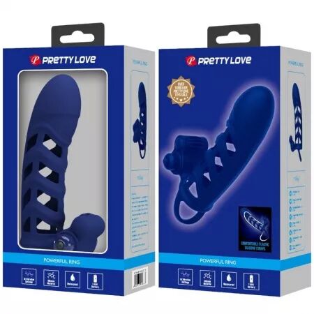 PRETTY LOVE - ALTAF ANNEAU VIBRATEUR AVEC GAINE EN SILICONE BLEU