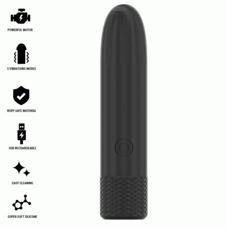 BLACK & SILVER - GERI BULLET VIBRANT RECHARGEABLE USB 8 VIBRATIONS NOIR 10 X 2,2 CM