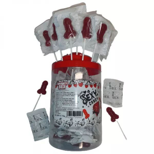 DIABLO PICANTE - 50 SUCETTE P�NIS FRAISE ET CERISE (50 UNIT�S)