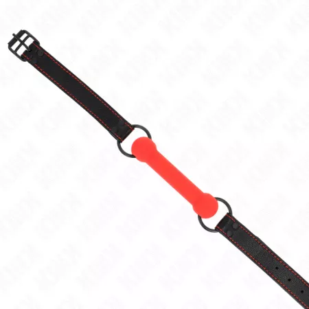 KINK - GAG EN OS AVEC SANGLE EN CUIRETTE ROUGE AJUSTABLE 41-57 CM