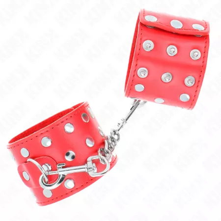 KINK - APPAREILS DE RETENUE POIGNETS AVEC FERMETURE PRESSION PLEINE DE RIVETS ROUGE AJUSTABLE 19-24 CM X 5,5 CM