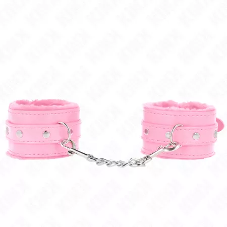 KINK - APPUI-POIGNETS DOUBLÉS DE FOURRURE PREMIUM ROSE AVEC CEINTURE ROSE RÉGLABLE 17-29 CM X 6 CM