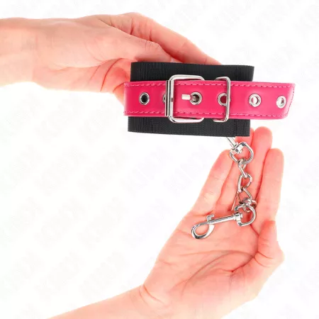 KINK - APPUI-POIGNETS EN NYLON NOIR AVEC CEINTURE EN CUIRETTE ROSE FRAMBOISE AJUSTABLE 19-29 CM X 5,1 CM