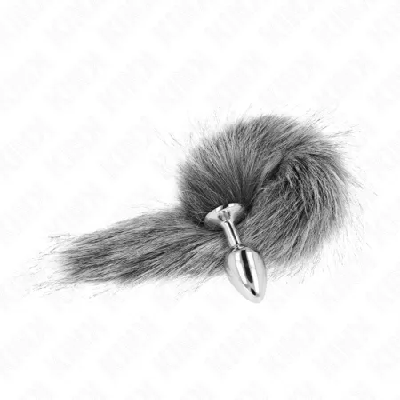 KINK - PLUG ANAL TAILLE S 7 X 3 CM AVEC QUEUE SYNTHÉTIQUE 40 CM GRIS