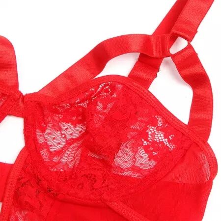 SUBBLIME - TEDDY AVEC JARRETIÈRE AVEC DÉTAIL DENTELLE ET BANDES ROUGE S/M