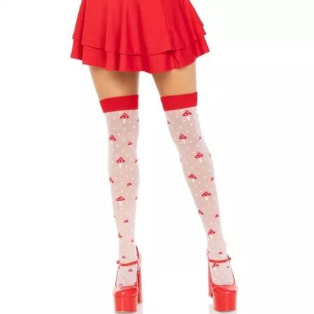 LEG AVENUE - CHAUSSETTES HAUTES CHAMPIGNON ROUGE/BLANC