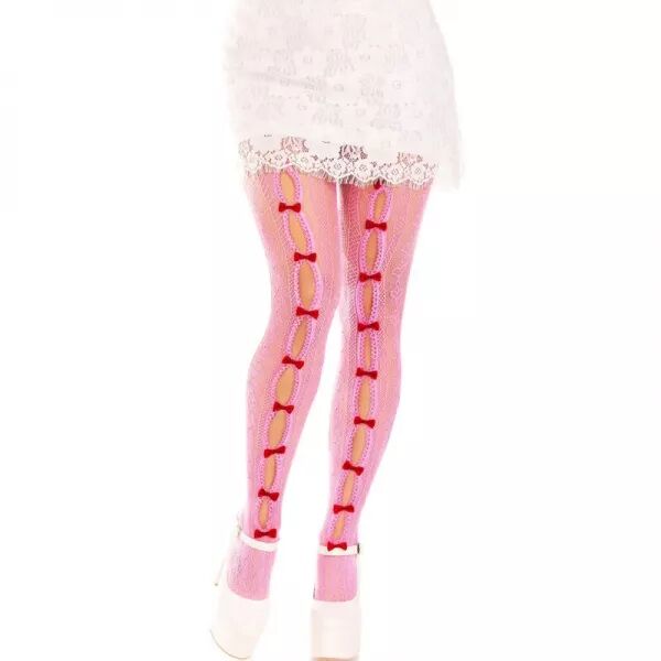 LEG AVENUE - BAS AVEC OUVERTURES COEUR & NOEUDS ROSE