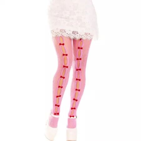 LEG AVENUE - BAS AVEC OUVERTURES COEUR & NOEUDS ROSE