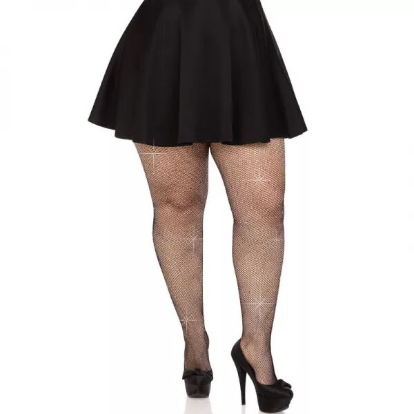LEG AVENUE - BAS MAILLE CRISTALLIS�E NOIR GRANDE TAILLE