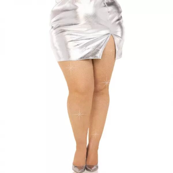 LEG AVENUE - BAS MAILLE CRISTALIS�E CARAMEL GRANDE TAILLE