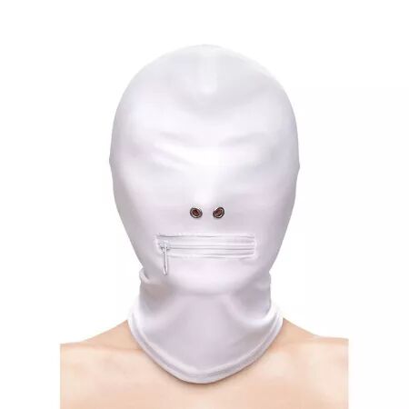 NS NOVELTIES - FETISH & FASHION CAPUCHE BOUCHE FERMÉE À FERMETURE ÉCLAIR NYLON BLANC