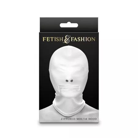 NS NOVELTIES - FETISH & FASHION CAPUCHE BOUCHE FERMÉE À FERMETURE ÉCLAIR NYLON BLANC
