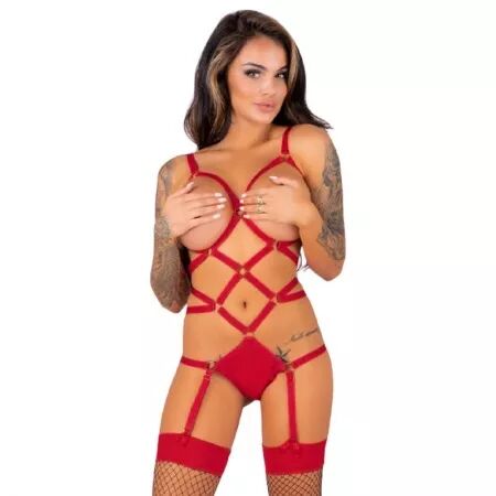 LIVCO CORSETTI FASHION - THIARA LC 20213 ENSEMBLE CORPS + BAS ROUGE S/M