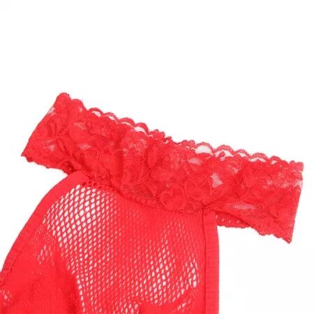 SUBBLIME - 952372 BODYSTOCKING RÉSILLE ET DENTELLE SANS FOURRURE COL MONTANT ROUGE TAILLE UNIQUE