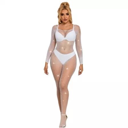 SUBBLIME - 952396 BODYSTOCKING RESILLE AVEC LOSANGES MANCHES LONGUES BLANC TAILLE UNIQUE