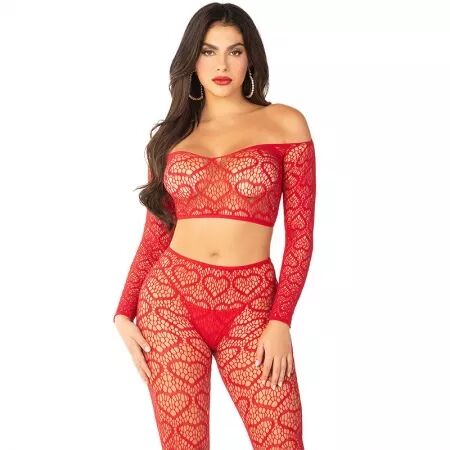 LEG AVENUE - CROP TOP + BAS ROUGE TAILLE UNIQUE