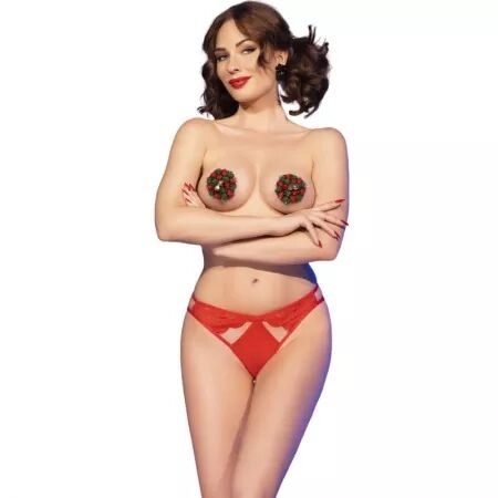 CHILIROSE - CR 4839 ENSEMBLE DE NOËL CACHE-TÉTONS + CULOTTE ROUGE L/XL