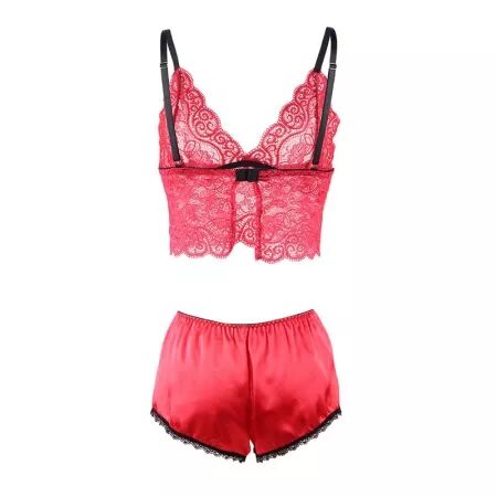 SUBBLIME - 953904 CHEMISIER DE NUIT EN SOIE ET DENTELLE + CULOTTE ROUGE L/XL