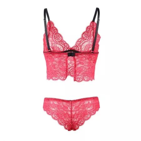 SUBBLIME - 953904 CHEMISIER DE NUIT EN SOIE ET DENTELLE + CULOTTE ROUGE L/XL
