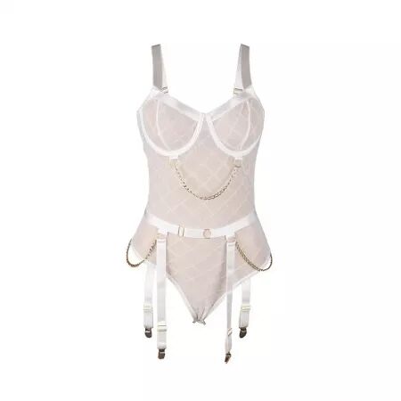 SUBBLIME - 954284 BODY AVEC CHAÎNES + PORTE-JARRETELLES BLANC S/M