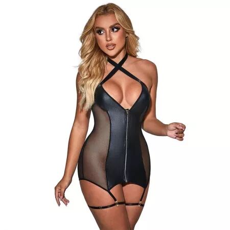 SUBBLIME - 954451 ROBE SEXY EN MAILLE CUIR NOIR L/XL