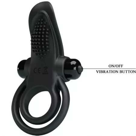 PRETTY LOVE - DOUBLE ANNEAU VIBRANT + STIMULATEUR DE CLITORIS 10 VIBRATIONS NOIR