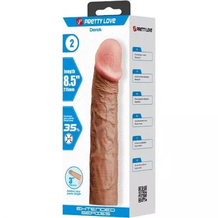 PRETTY LOVE - MANCHON DE PÉNIS DEREK AVEC EXTENSION DE 7,6 CM MULÂTRE