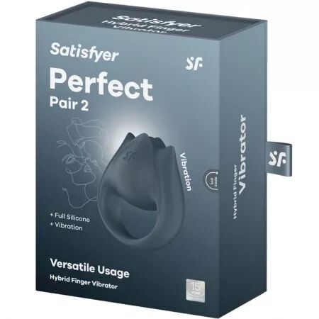 SATISFYER - PERFECT PAIR 2 MULTIVIBRATEUR 2 EN 1 ANNEAU PÉNIS ET STIMULATEUR DE DOIGTS GRIS