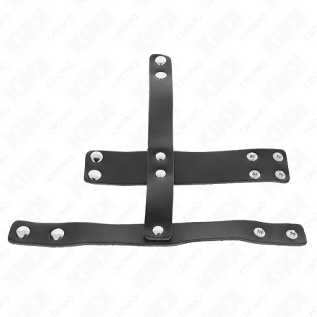 KINK - ANNEAU DE CAGE À PÉNIS EN CUIR AVEC SÉPARATEUR DE BALLES RÉGLABLE
