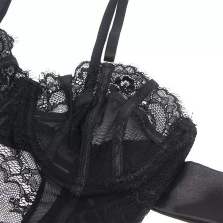 SUBBLIME - 955496 BODY EN DENTELLE AVEC N?UDS ET JARRETELLES NOIR S/M