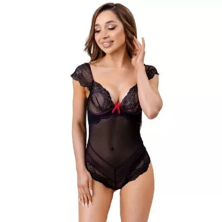 LIVCO CORSETTI FASHION - BODY EVELYN LC 20243 AVEC BORDURE EN DENTELLE ET TRANSPARENCES NOIR L/XL
