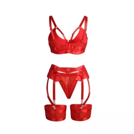 SUBBLIME - 955250 ENSEMBLE SOUTIEN-GORGE BONDAGE ROUGE AVEC JARRETELLES S/M