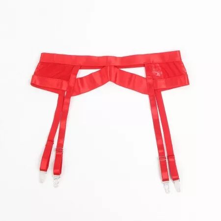 SUBBLIME - 955250 ENSEMBLE SOUTIEN-GORGE BONDAGE ROUGE AVEC JARRETELLES S/M