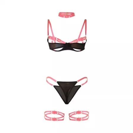 SUBBLIME - 955298 ENSEMBLE SOUTIEN-GORGE AVEC COLLIER ET DÉTAILS DE JAMBES ROSE FLUORESCENT S/M