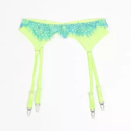 SUBBLIME - 955311 ENSEMBLE SOUTIEN-GORGE AVEC LIGNES DENTELLE ET JARRETELLE VERT ET BLEU S/M