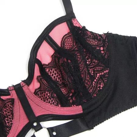 SUBBLIME - 955588 ENSEMBLE SOUTIEN-GORGE EN CUIR VERNI ROSE AVEC FERMETURE ÉCLAIR L/XL