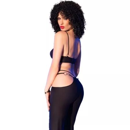 CHILIROSE - CR 4851 ENSEMBLE TOP ET LEGGINGS NOIRS AVEC ACCESSOIRES DORÉS M
