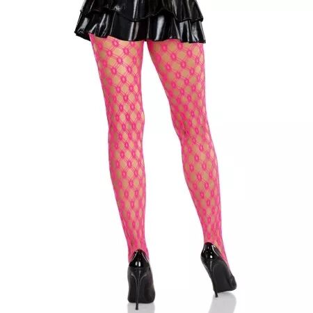 LEG AVENUE - COLLANTS EN DENTELLE AVEC ?ILLETS ROSE FLUO
