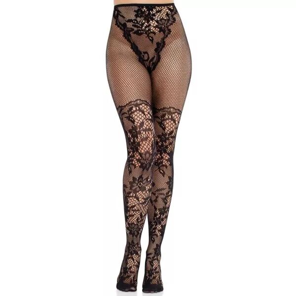 LEG AVENUE - BAS EN DENTELLE DAHLIA AVEC D�TAIL EN FILET NOIR