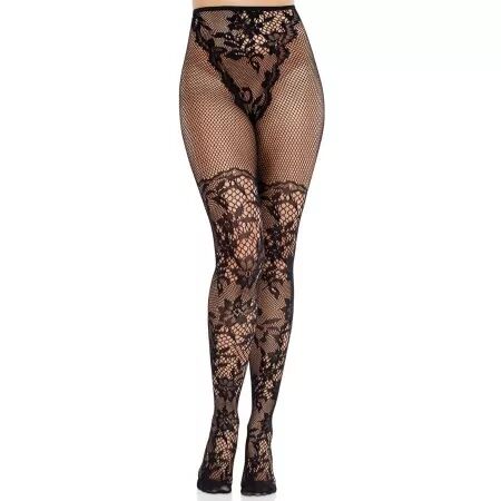 LEG AVENUE - BAS EN DENTELLE DAHLIA AVEC DÉTAIL EN FILET NOIR