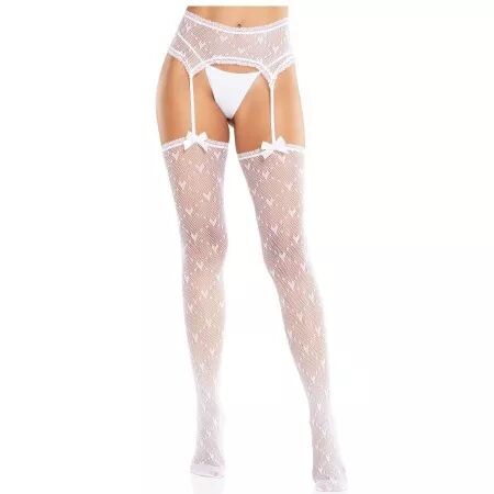 LEG AVENUE - BAS C?UR AVEC JARRETELLES BLANC