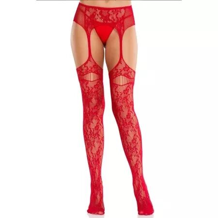 LEG AVENUE - BAS EN DENTELLE AVEC JARRETELLES ROUGES