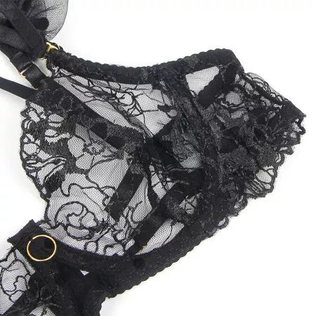 SUBBLIME - 957490 ENSEMBLE SOUTIEN-GORGE ET JARRETELLE EN DENTELLE NOIR L/XL