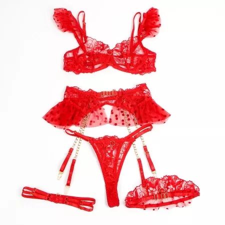 SUBBLIME - 957513 ENSEMBLE SOUTIEN-GORGE ET JARRETELLE EN DENTELLE ROUGE L/XL