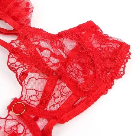 SUBBLIME - 957513 ENSEMBLE SOUTIEN-GORGE ET JARRETELLE EN DENTELLE ROUGE L/XL