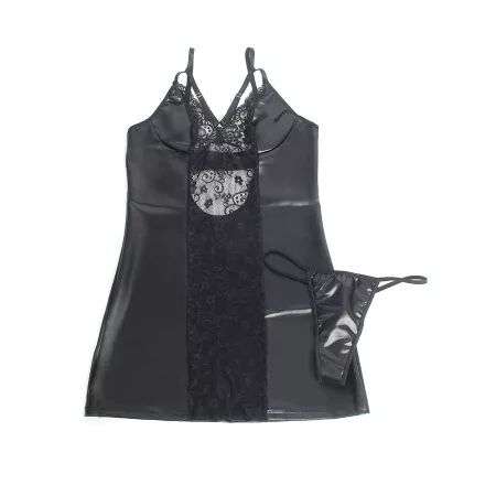 SUBBLIME - 957520 ROBE EN CUIR AVEC DENTELLE FLORALE NOIRE S/M