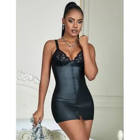 SUBBLIME - 957568 ROBE ZIPPÉE EN CUIR NOIR S/M