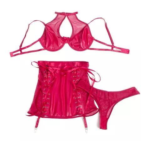 SUBBLIME - 957612 ENSEMBLE SOUTIEN-GORGE ET JUPE EN CUIR ROUGE L/XL