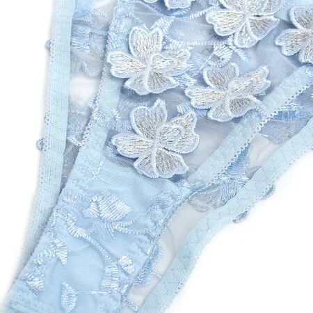 SUBBLIME - 957629 ENSEMBLE SOUTIEN-GORGE ET CULOTTE BRODÉS DE FLEURS BLEU CIEL S/M